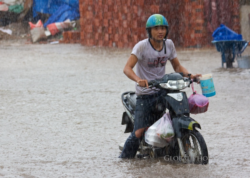Stuck in the street flood – but still a smile on his face! Stuck in the street flood – but still a smile on his face!